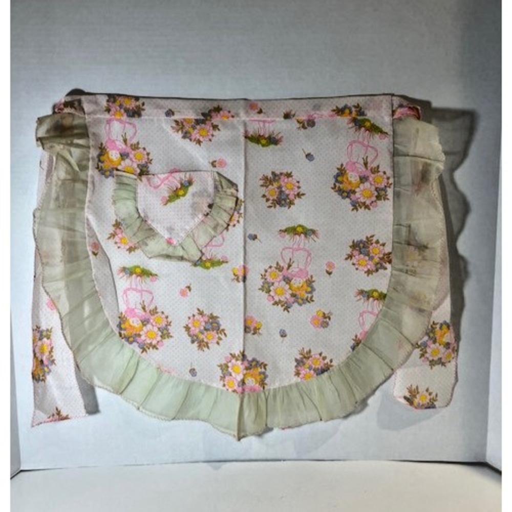 Sheer Ruffled Hostess Apron Size Small‎ to Medium Pink Hand Made
